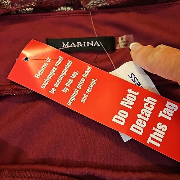 NWT Marina Burgundy lace maxi dress size 8 - Picture 9 of 15